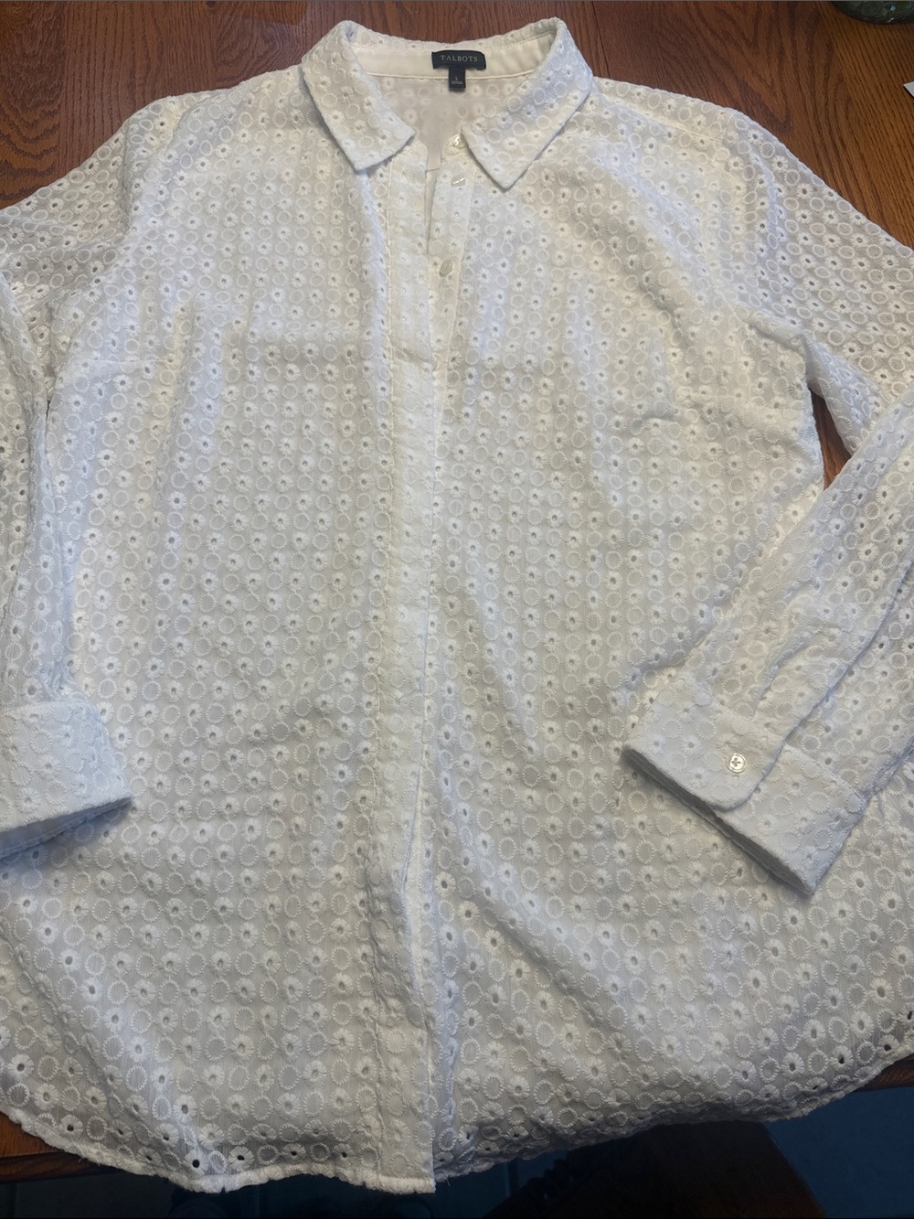 Talbots White Eyelet Button-Down Shirt - Long Sleeve